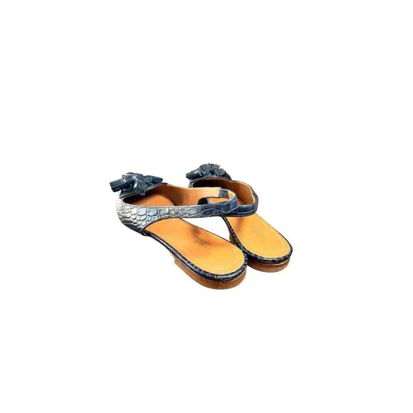 Polo Ralph Lauren Blue Croc Embossed Leather Tassel Slingback Flats 8 - Picture 5 of 6